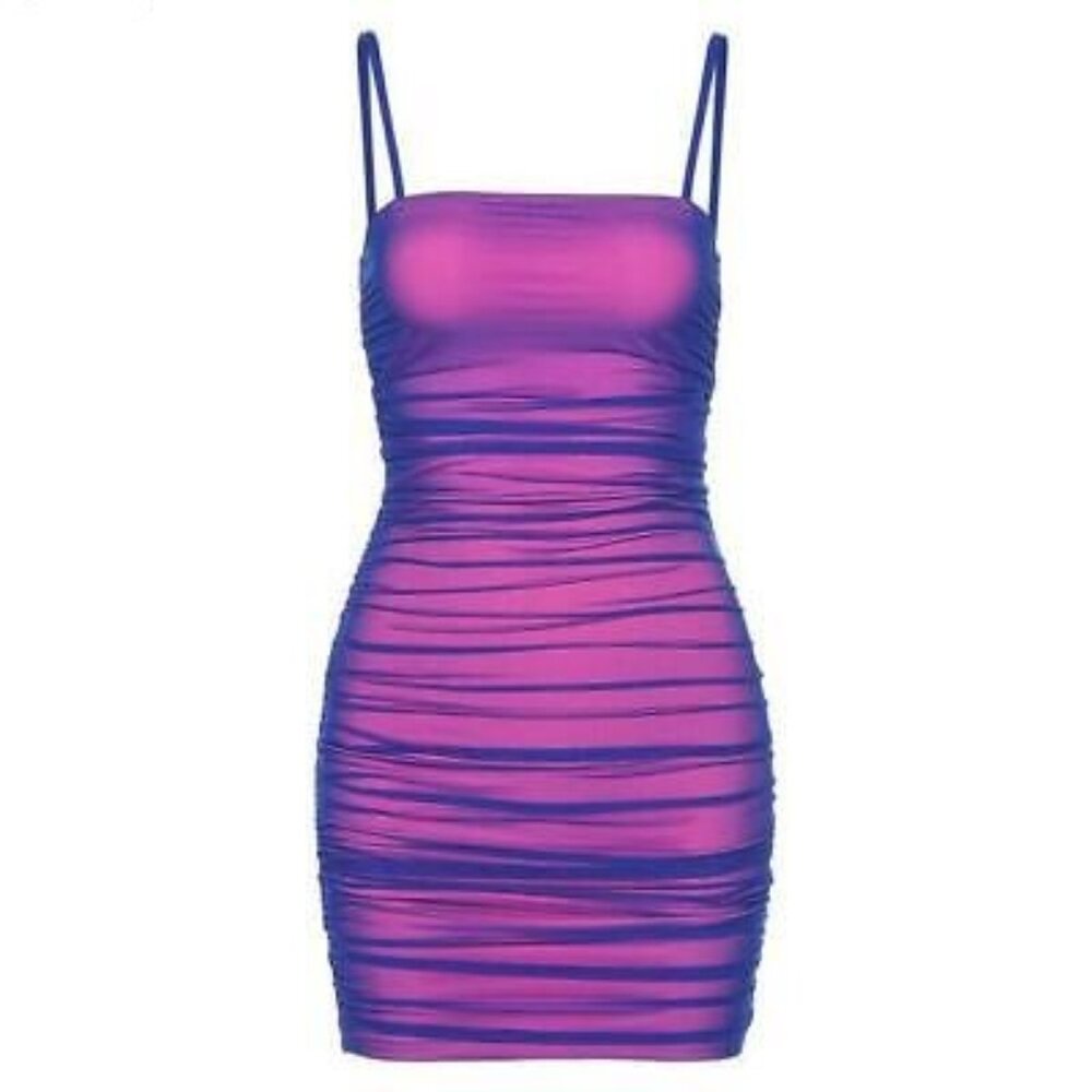 Purple Mesh Bodycon Mini Dress With Spaghetti Straps
